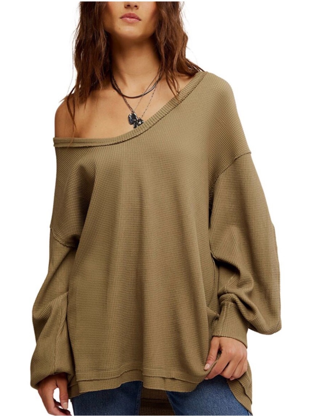 Free people we the free Coast 2 Coast Waffle-Knit Top medium olive green nwt